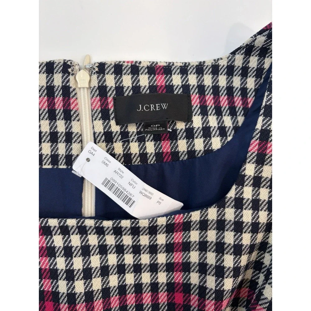 J.CREW Y2K Vintage Inspired Ivory Pink Plaid Tweed A-Line Lined‎ Zip 0P